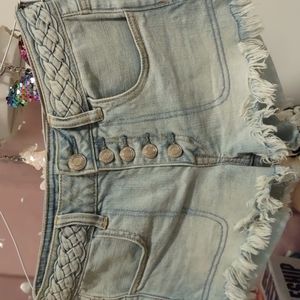 American Eagle Light Wash Braided Button Up Hi Rise Shortie Jeans Shorts Size 4